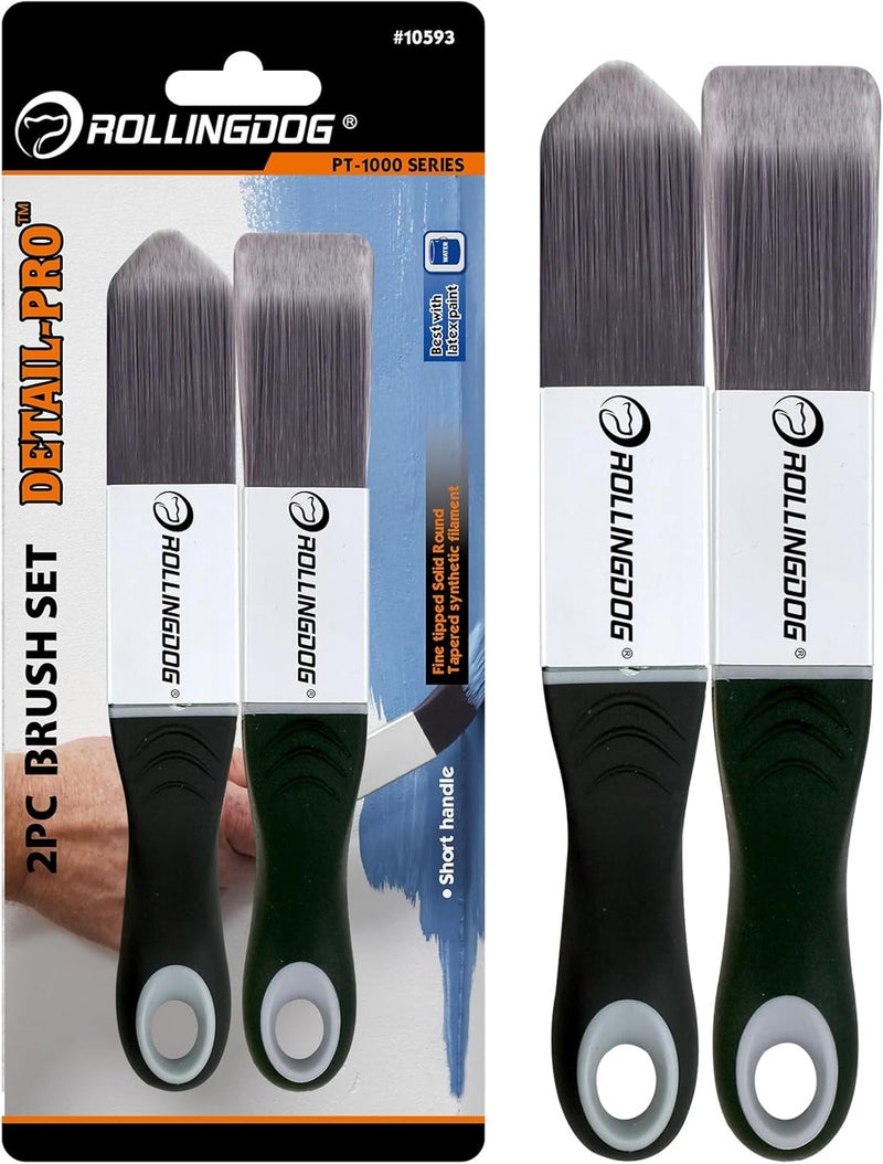 Rolling Dog Paint Brush for Trim - Edging Paint Brush 2PC, 1PC Triangular Brush and 1PC Square Trim Brush, Cut in, Edger, Corner, Sash Painting - Image 1